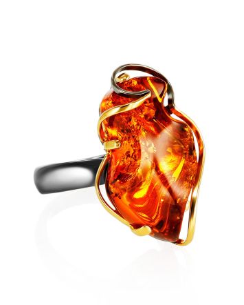 Adjustable Amber Ring In Gold-Plated Silver The Rialto, Ring Size: Adjustable, image 