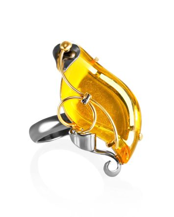 Handcrafted Amber Ring In Gold-Plated Silver The Rialto, Ring Size: Adjustable, image 