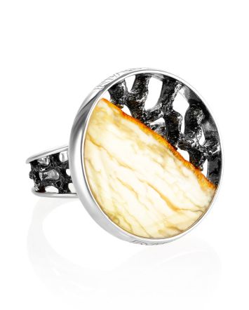 Adjustable Honey Amber Ring In Sterling Silver The Lava, Ring Size: Adjustable, image 
