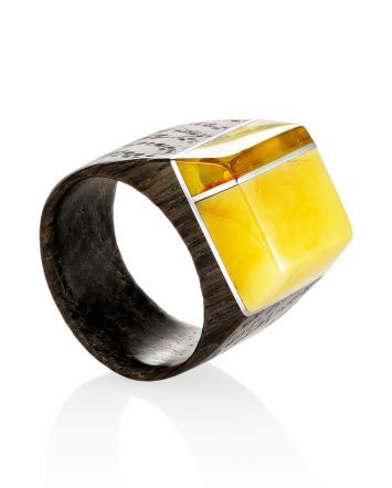 Handcrafted Brazilwood Ring With Honey Amber The Indonesia, Ring Size: 9 / 19, image 