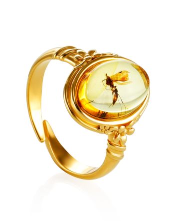 Amber With Inclusions Ring In Gold Plated Silver The Clio, Ring Size: Adjustable, image 