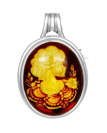 Cherry Amber Brooch With Intaglio The Nymph, image 