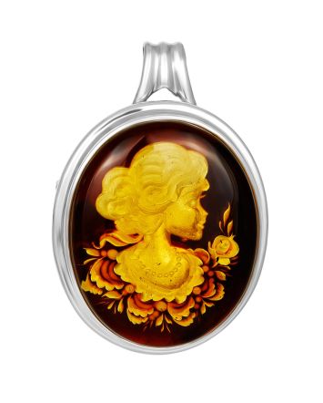 Lemon Amber Cameo Brooch In Sterling Silver The Nymph, image 