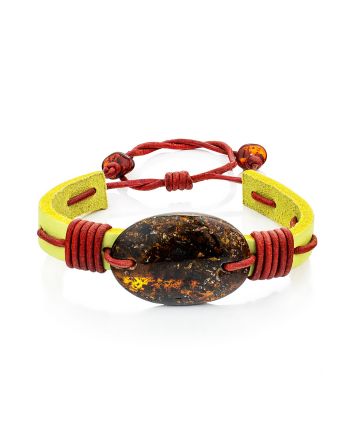 Yellow Leather Tie Bracelet With Green Amber The Copacabana, image 