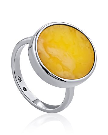 Minimalist Design Silver Amber Ring The Palazzo, Ring Size: 7 / 17.5, image 
