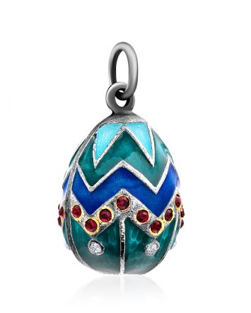 Bright Silver Enamel Egg Shaped Pendant The Romanov, image 