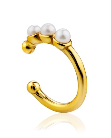 Glossy Gilded Silver Cuff Earring With Cultured Pearl The Palazzo, image 