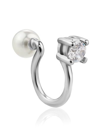 Trendy Silver Ear Cuff With Crystal And Pearl the Palazzo, image 