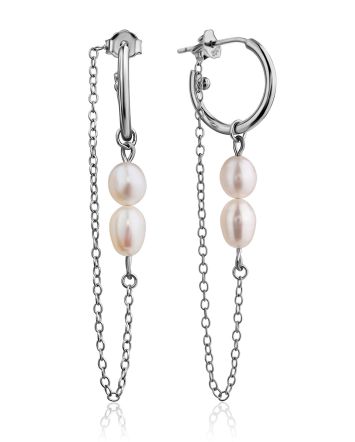 Ultra-Stylish Silver Chain Earrings With Pearl The Palazzo, image 