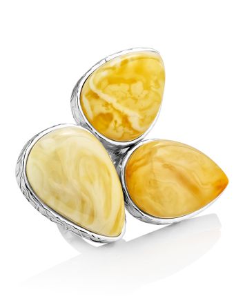 Designer Silver Amber Ring The Bella Terra, Ring Size: Adjustable, image 