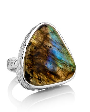 Fascinating Silver Labradorite Ring The Bella Terra, Ring Size: Adjustable, image 