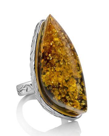 Natural Green Amber Cocktail Ring The Bella Terra, Ring Size: Adjustable, image 