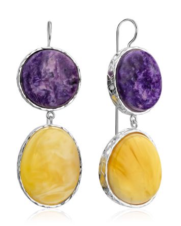 Designer Amber Charoite Mismatched Earrings The Bella Terra, image 