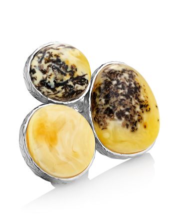 Fashionable Silver Amber Cluster Ring The Bella Terra, Ring Size: Adjustable, image 