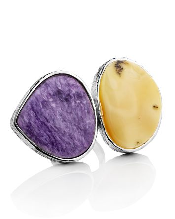 Designer Amber Charoite Cocktail Ring The Bella Terra, Ring Size: Adjustable, image 