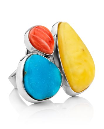Bright Multi Stone Cocktail Ring The Bella Terra, Ring Size: Adjustable, image 
