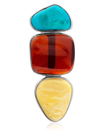 Designer Amber Turquoise Clip Brooch The Bella Terra, image 