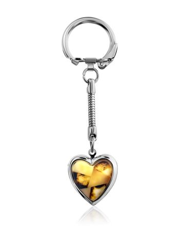 Natural Amber Heart Locket Keychain, image 