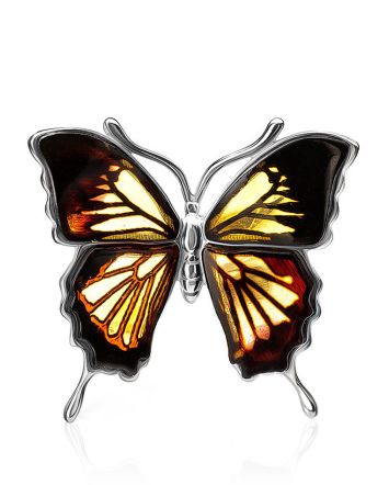 Luminous Butterfly-Like Amber Brooch, image 