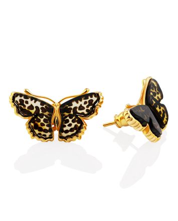 Chic Butterfly Motif Gilded Silver Amber Earrings, image 