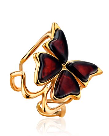 Cute Butterfly Motif Amber Adjustable Ring, Ring Size: 11 / 20.5, image 