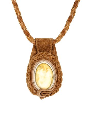 Designer Leather Amber Pendant Necklace, image 