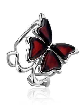 Fabulous Butterfly Motif Amber Adjustable Ring, Ring Size: 7 / 17.5, image 