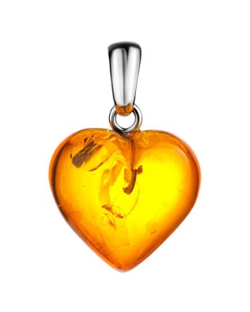 Bright Cognac Amber Heart Pendant, image 