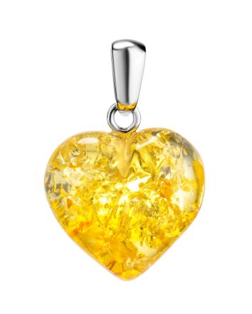 Glossy Lemon Amber Heart Pendant, image 