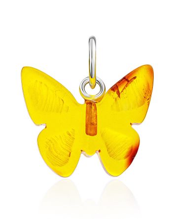 Tiny Amber Butterfly Pendant, image 