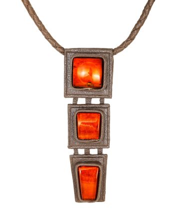 One-Of-A-Kind Leather Necklace With Luminous Amber Stones, image 