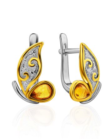 Butterfly Motif Amber Earrings, image 