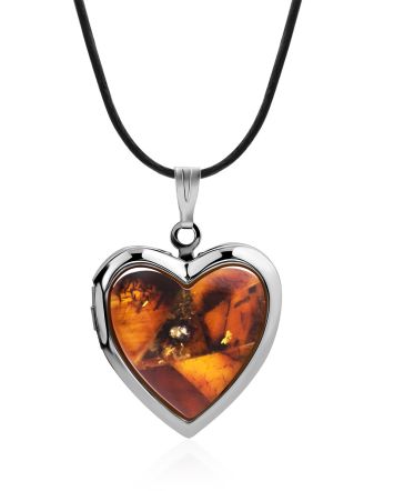 Cute Heart Shaped Amber Locket Pendant, image 