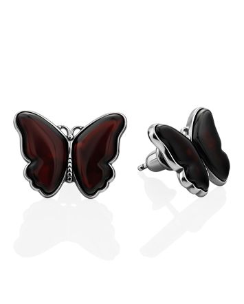 Cute Amber Butterfly Stud Earrings, image 