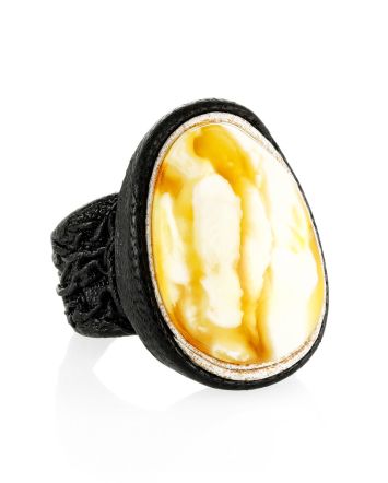 Fabulous Leather Bracelet With Natural Amber Centerstone, Ring Size: Adjustable, image 
