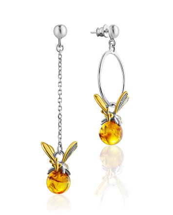 Stylish Asymmetric Amber Chain Earrings The Bee, image 