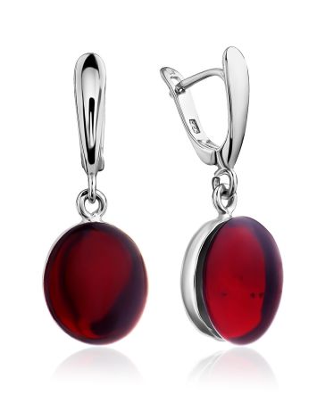 Bright Red Amber Dangle Earrings The Sangria, image 