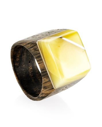 Wood Ring With White Amber The Indonesia, Ring Size: 5 / 15.5, image 