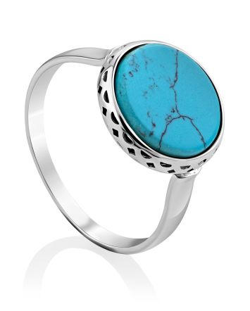 Chic Silver Turquoise Ring, Ring Size: 8.5 / 18.5, image 