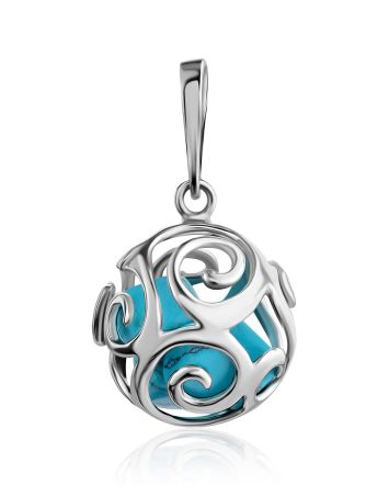 Silver Cut Out Sphere Harmony Pendant With Turquoise, image 