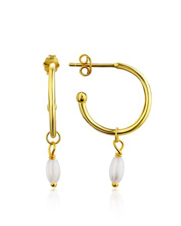 Elegant Gilded Silver Pearl Charm Hoop Earrings The Palazzo, image 