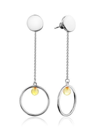 Stylish Silver Chain Earrings With Natural Amber The Palazzo, image 