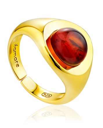 Boho Chic Style Gilded Silver Amber Ring The Palazzo, Ring Size: Adjustable, image 