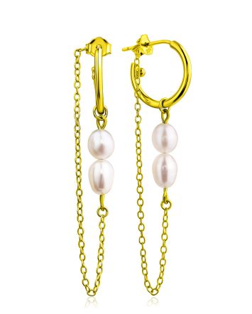 Trendy Gilded Silver Chain Earrings With Pearl The Palazzo, image 