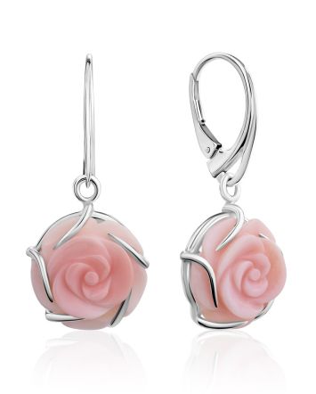 Voluptuous Rose Motif Silver And Shell Earrings, image 