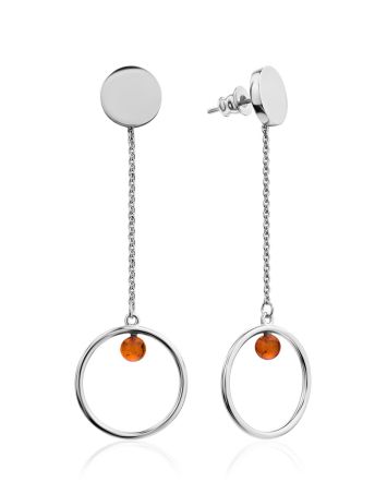 Stylish Silver Chain Earrings With Amber The Palazzo, image 