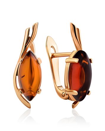 Chic Golden Earrings With Cognac Amber The Verbena, image 