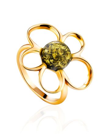 Golden Floral Ring With Amber The Daisy, Ring Size: 6.5 / 17, image 