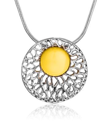 Round Silver Amber Pendant The Venus, image 