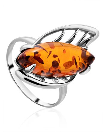 Sterling Silver Cocktail Ring With Cognac Amber The Tropicana, Ring Size: 12 / 21.5, image 